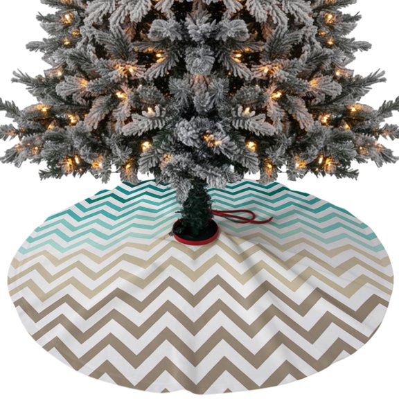 Turquoise Brown Christmas Tree Skirt 48 Inches, Gradient Geometric Stripes Chevron Wave Xmas Trees Skirt Mat Cover Decorations for Holiday Party Indoor Outdoor