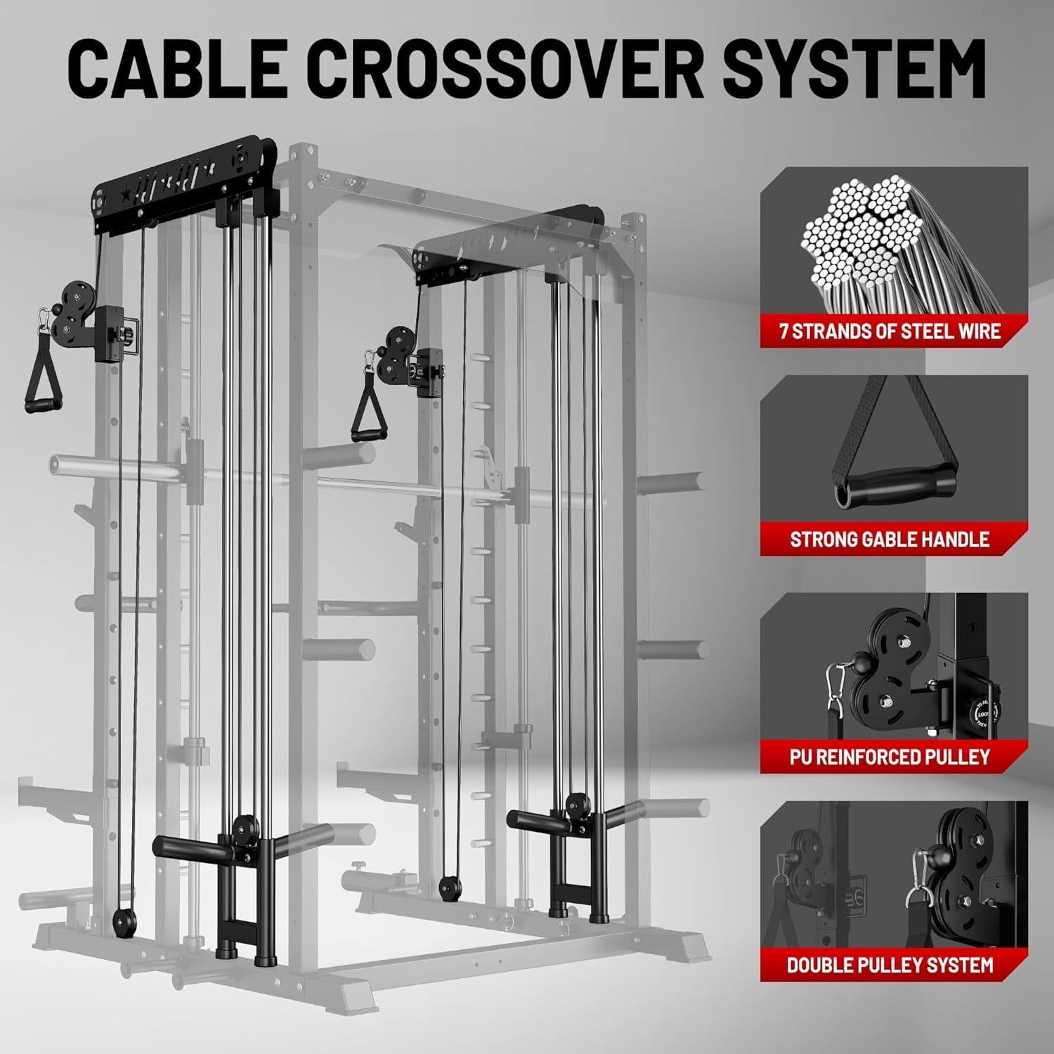 FORGEMUS Smith Machine Power Cage, 2000LBS All-in-One Squat Rack Multi-Function Home Gym System with Cable Crossover System for Adult