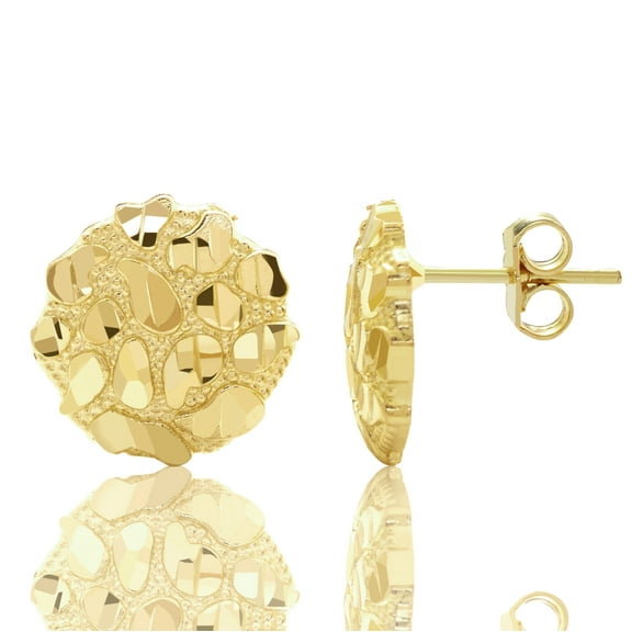 LoveBling 10K Yellow Gold Round Nugget Earrings (0.50" Diameter)