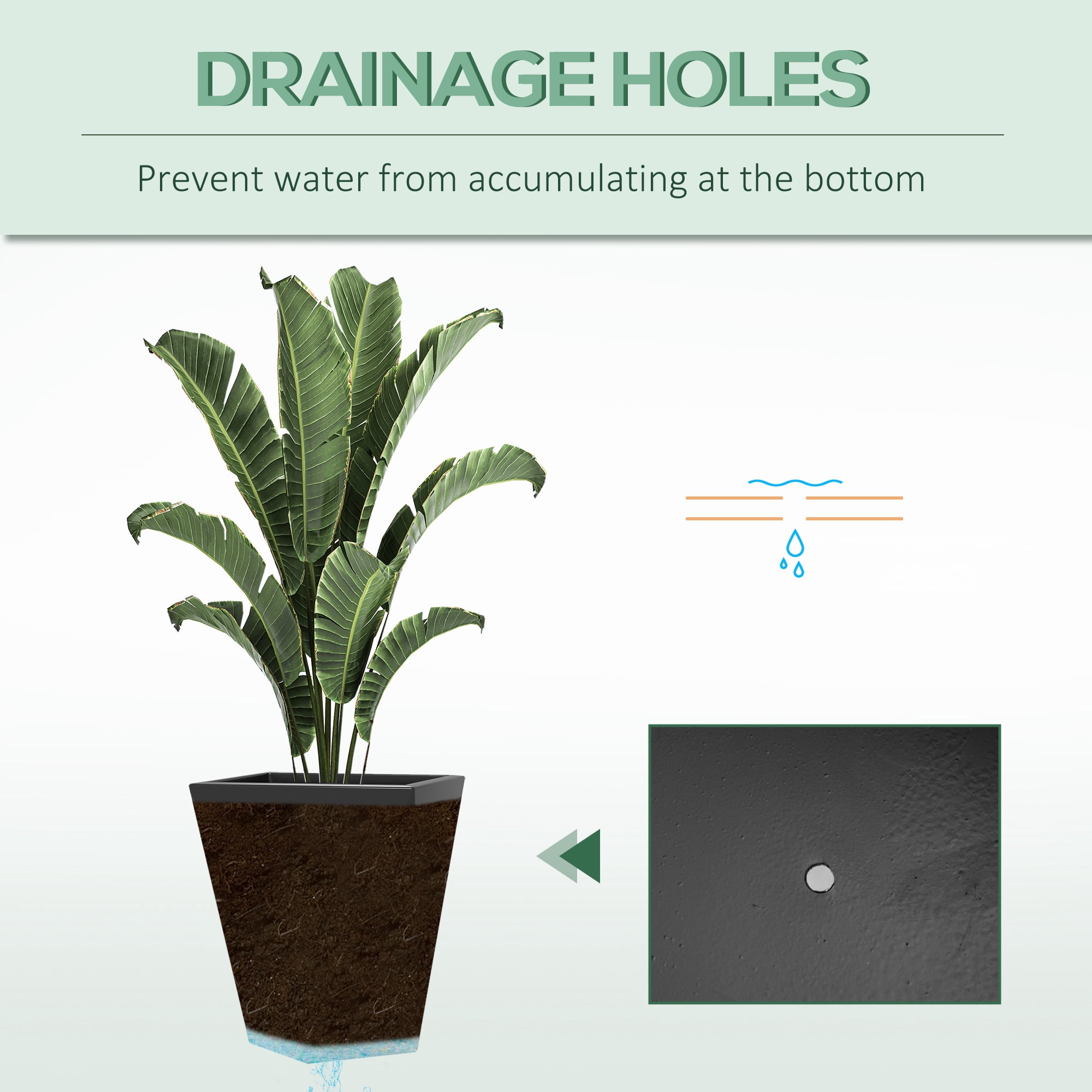 Outsunny Outdoor Planters Set of 3 with Drainage Holes, Flower Pots, Gray