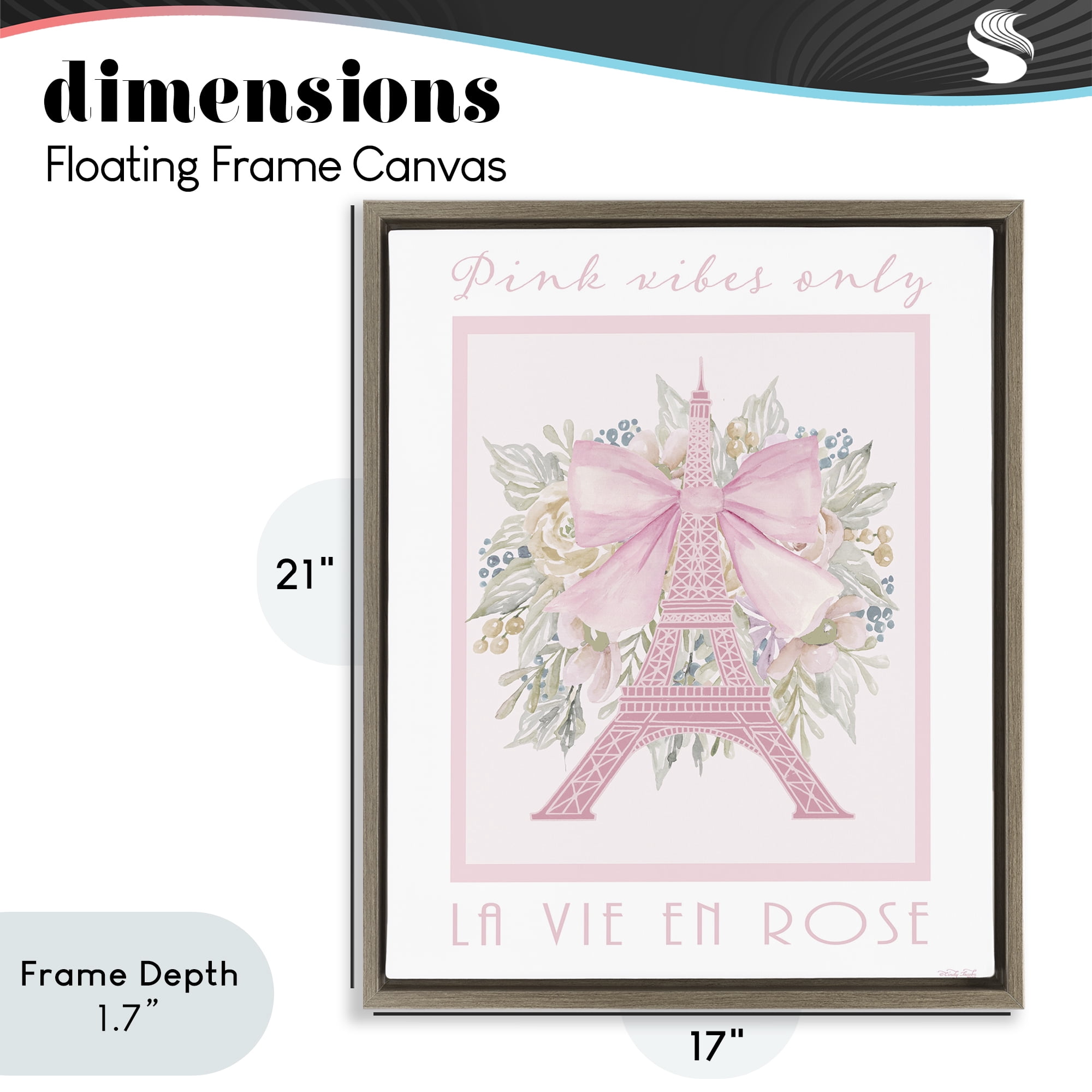 Stupell Industries Pink Vibes Only Paris Brown Framed Floater Canvas Wall Art, design by Cindy Jacobs