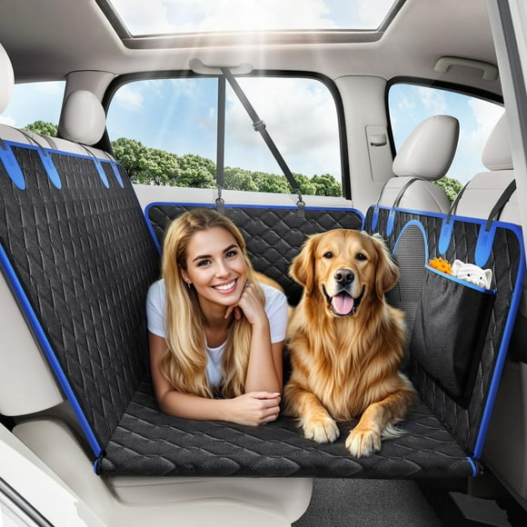 Tivray Dog Car Seat Cover for Back Seat, Waterproof Back Seat Extender for Dogs Hard Bottom with Mesh Window, Anti-Slip Pet Hammock for Car, SUV, Small Truck