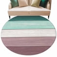 thumbnail image 2 of Round Area Rug 5 Ft, Purple Green Wood Grain Washable Non-Slip Circle Carpet for Living Room/Bedroom, Rustic Retro Wooden Plank Low-Profile Runner Mats Collection Rugs for Indoor, 2 of 7