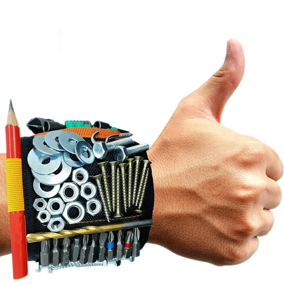GIXUSIL Magnetic Wristband for Holding Screws with 15 Strong Magnets, Black, Tool Belt