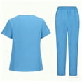 thumbnail image 4 of WULMLEO Womens Scrubs Outfits 2 Piece V Neck Soft Comfortable Scrub Sets Medical Short Sleeve Working Nurse Uniform Tops and Pants Stretch Fashion Petite Nursing Workwear Light Blue S, 4 of 5