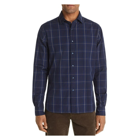 The Mens store Mens Navy Plaid Long Sleeve Button Down Casual Shirt L