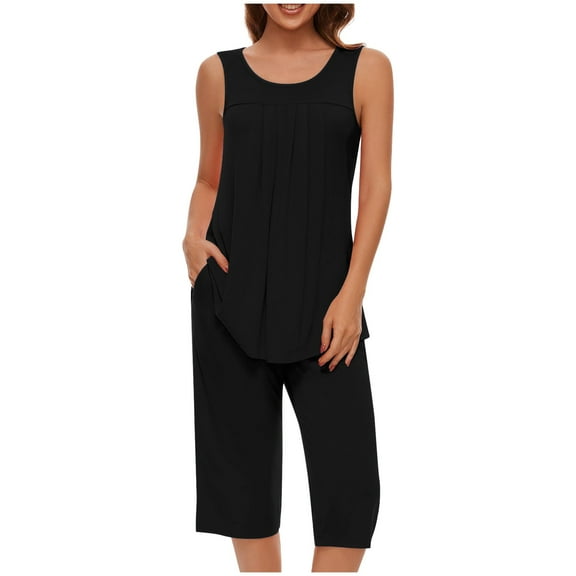 Womens Pajama Sets Soft Sleeveless Tank Top and Capri Pants With Pocket Loungewear Womens Pjs