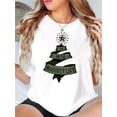 thumbnail image 1 of Camiseta con estampado de árbol de Navidad para mujer, cuello redondo, manga corta, tejido de punto de algodón con elasticidad media, cómoda para todas las estaciones, ideal para el tiempo libre., 1 of 6
