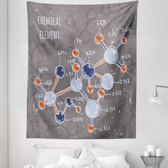 Grunge Tapestry, Chemistry Laboratory Display Formula Science Graphic Design Print, Fabric Wall Hanging Decor for Bedroom Living Room Dorm, 5 Sizes, Dimgray Orange White, by Ambesonne