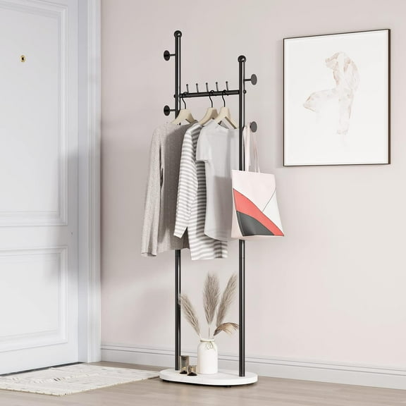 Black Clothing Rack With Shelves, Modern Coat Rack Freestanding with Marble Base, Coat Hanger Rack,Hat Tree Coat Rack Standing Clothes Racks for Boutique,Bedroom