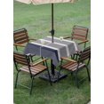thumbnail image 4 of Outdoor Tablecloth with Umbrella Hole for Patio/Picnic/Party/Camping, Navy Blue Stripe Waterproof Table Cloth Square Cover Washable, Modern Minimalist Geomertic Striped Beige (60"x 60"), 4 of 9