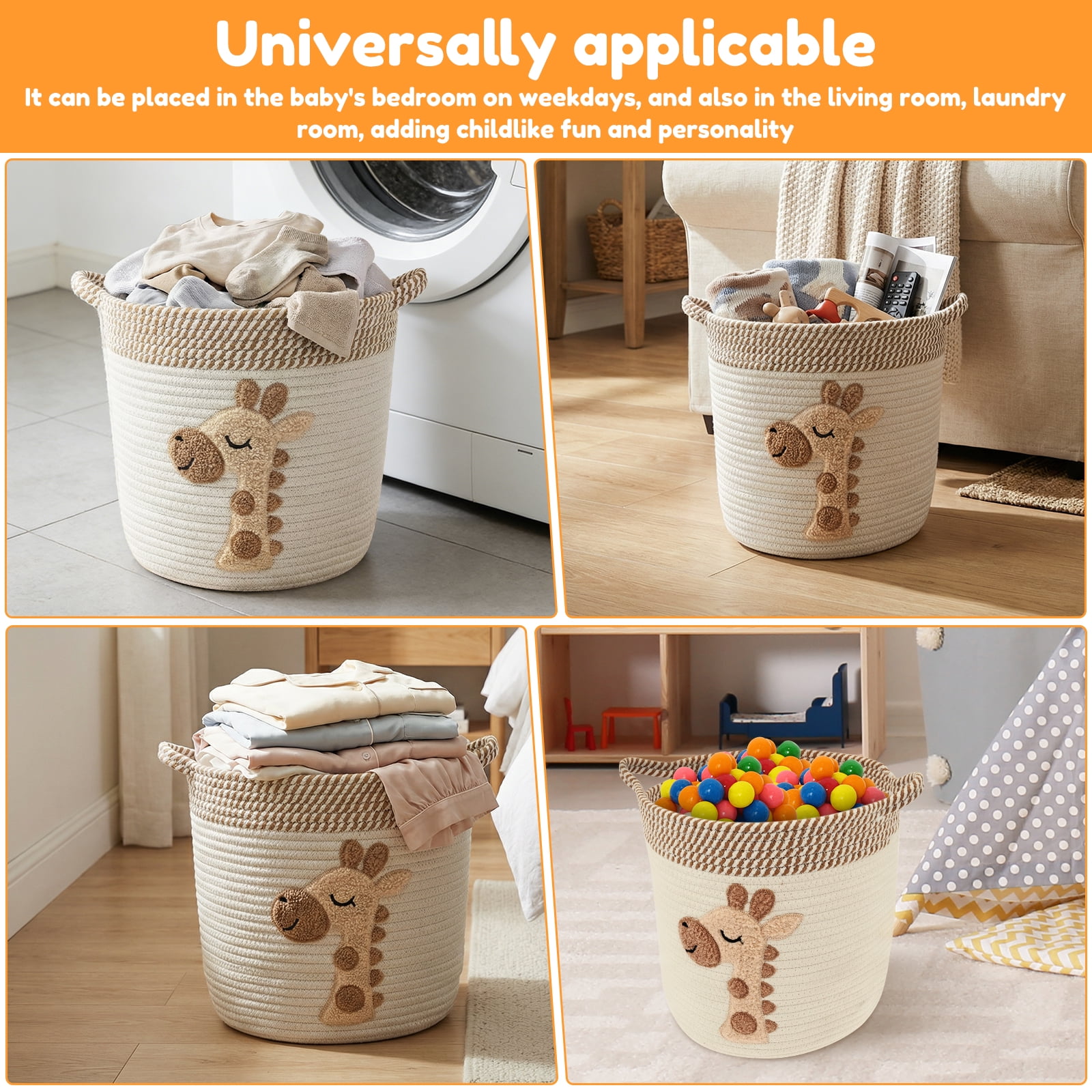 Fkszll Cotton Rope Storage Basket for Kid, Blanket Basket Dog Toy Organizer for Nursery Baby Laundry Hamper for Clothes, Animal Shape Giraffe Baskets
