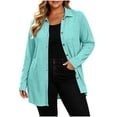thumbnail image 4 of Plus Size Women's Collared Button Front Cardigan, Lightweight Loose Mid Length Outerwear for Daily Casual Green L, 4 of 9