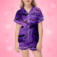 thumbnail image 2 of Shadoumai Teen Silk Halloween Pajamas Set Button Up Cute Graphic Print Button Down Short Sleeve & Short Pants Outfit Loose 2 Piece Nightwear 2 Piece Satin Pajama Sets, 2 of 8