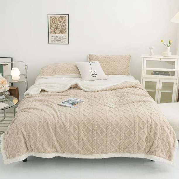 Mantas gruesas de lana de doble cara para la cama, mantas de invierno cálidas a cuadros para la sala de estar, fundas de lana de Cachemira de cordero suave para el hogar