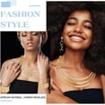 thumbnail image 3 of Bib Choker Necklace Set Gold Statement Necklaces Wide Cuff Bangle Bracelet Long Statement Dangle Earrings Adjustable Ring Long Statement Costume Jewelry Set Gift for Wife Daughter Her Golden, 3 of 7