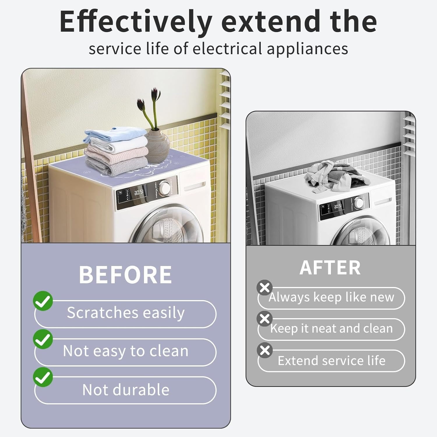 2 PCS Washer and Dryer Covers for the Top, 23.6x19.7inch Washer and Dryer Top Protector Mat, Non-Slip Dustproof Washable Pad for Laundry Room Kitchen
