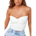 thumbnail image 3 of Coduop Women Twist Front Knitted Tube Top Strapless Solid Ruched Rib-Knit Crop, 3 of 8