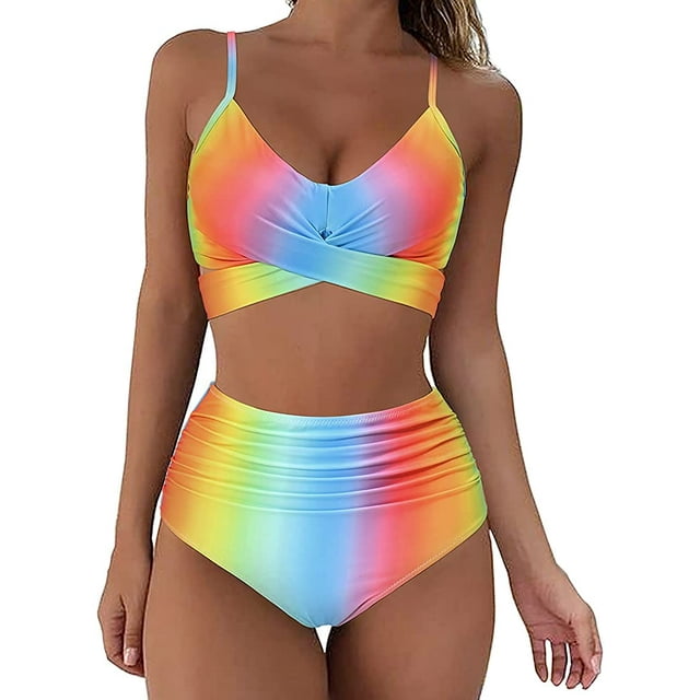 Ensemble de Bikini Enveloppant pour Femmes Rehausseur Taille Haute Maillots de Bain 2 Pcs