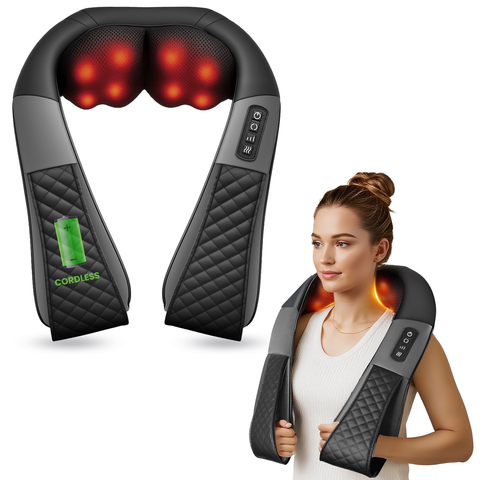 Cordless Neck Back Massager with Heat, 4D Shiatsu Shoulder Massager for Pain Relief, Rechargeable