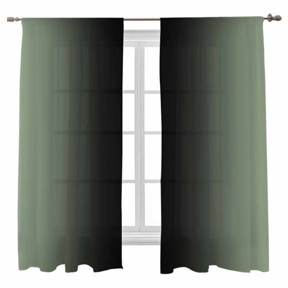 Sheer Curtains 72 inches Long, Sage Green and Black Gradient Light Filtering Sheer Window Curtains Rod Pocket Voile Drapes for Bedroom Living Room, 52"W x 72"L 2 Panels