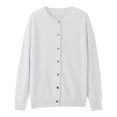 thumbnail image 5 of Cardigans for Women Lightweight Crewneck Long Sleeve Button Down Sweaters Soft Basic Ribbed Knit Tops White M, 5 of 6