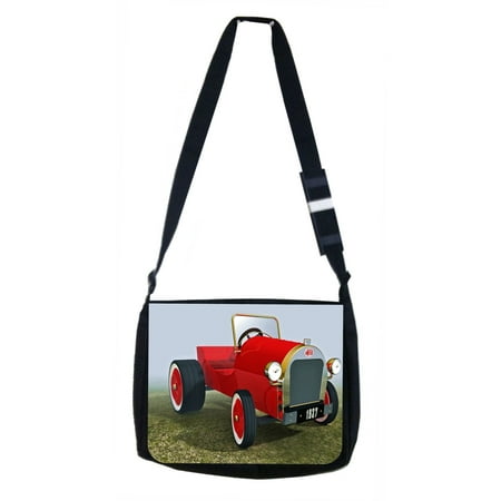 - Vintage Style Red Convertible Car Black Laptop Shoulder Messenger Bag and Small Wire Accessories Case Set