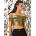thumbnail image 2 of Top Corto Metálico Brillante Hombros Descubiertos Oro negro T XS, 2 of 6