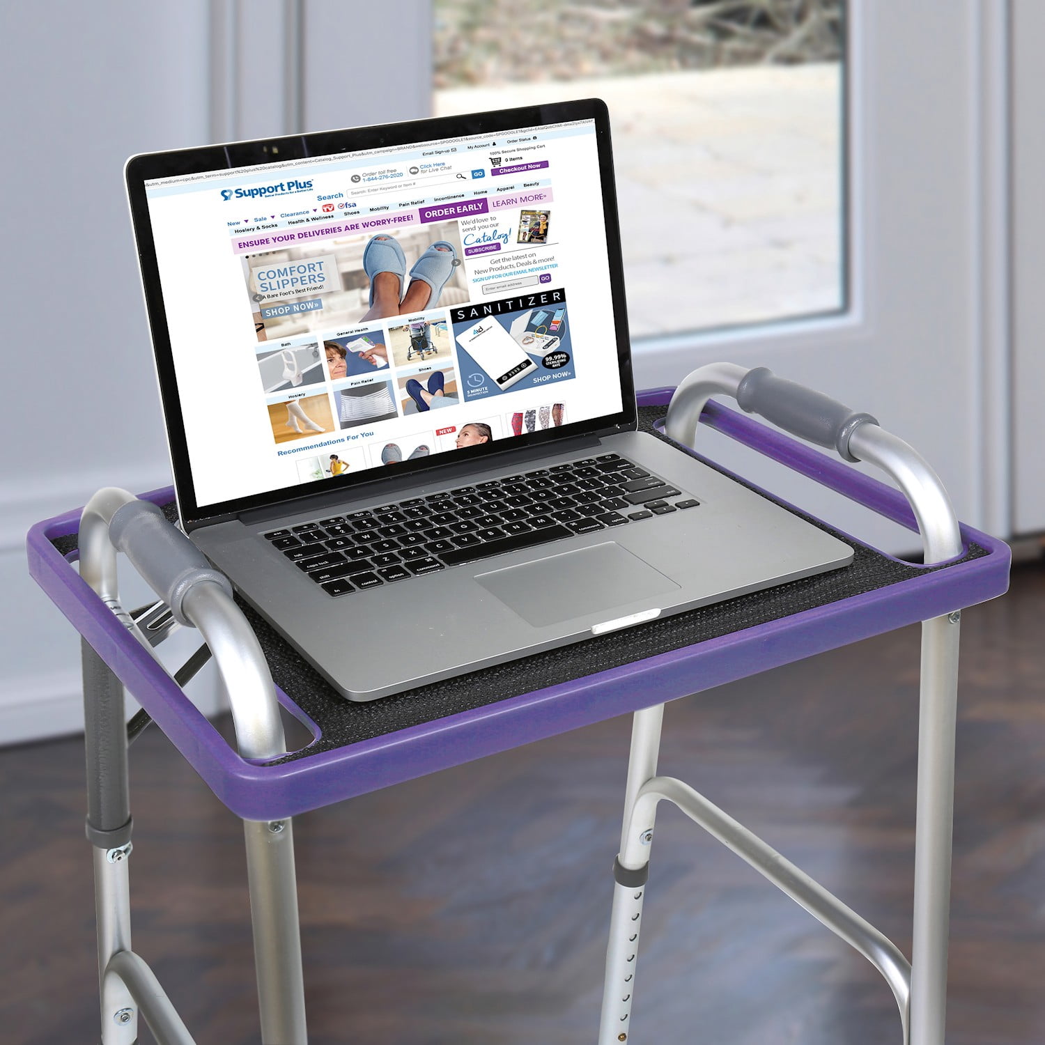Support Plus Walker Tray Table - Mobility Table Tray for Walker, Non Slip Walker Tray Mat, Walker Accessories Mat, Cup Holder for Walker (21"x16") - Purple