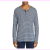 Onia Miles Striped Long Sleeve Henley Tee, Deep Navy White, Size XL, MSRP $110