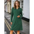thumbnail image 2 of DARING DIVA Vintage Plaid Long Sleeve Check Knee Length Shirt Dress M Dark Green, 2 of 8