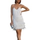 thumbnail image 3 of Vestido con borlas de plumas y lentejuelas Vestido sin mangas brillante para mujer Vestido con lentejuelas y cuello en V con flecos, 3 of 5