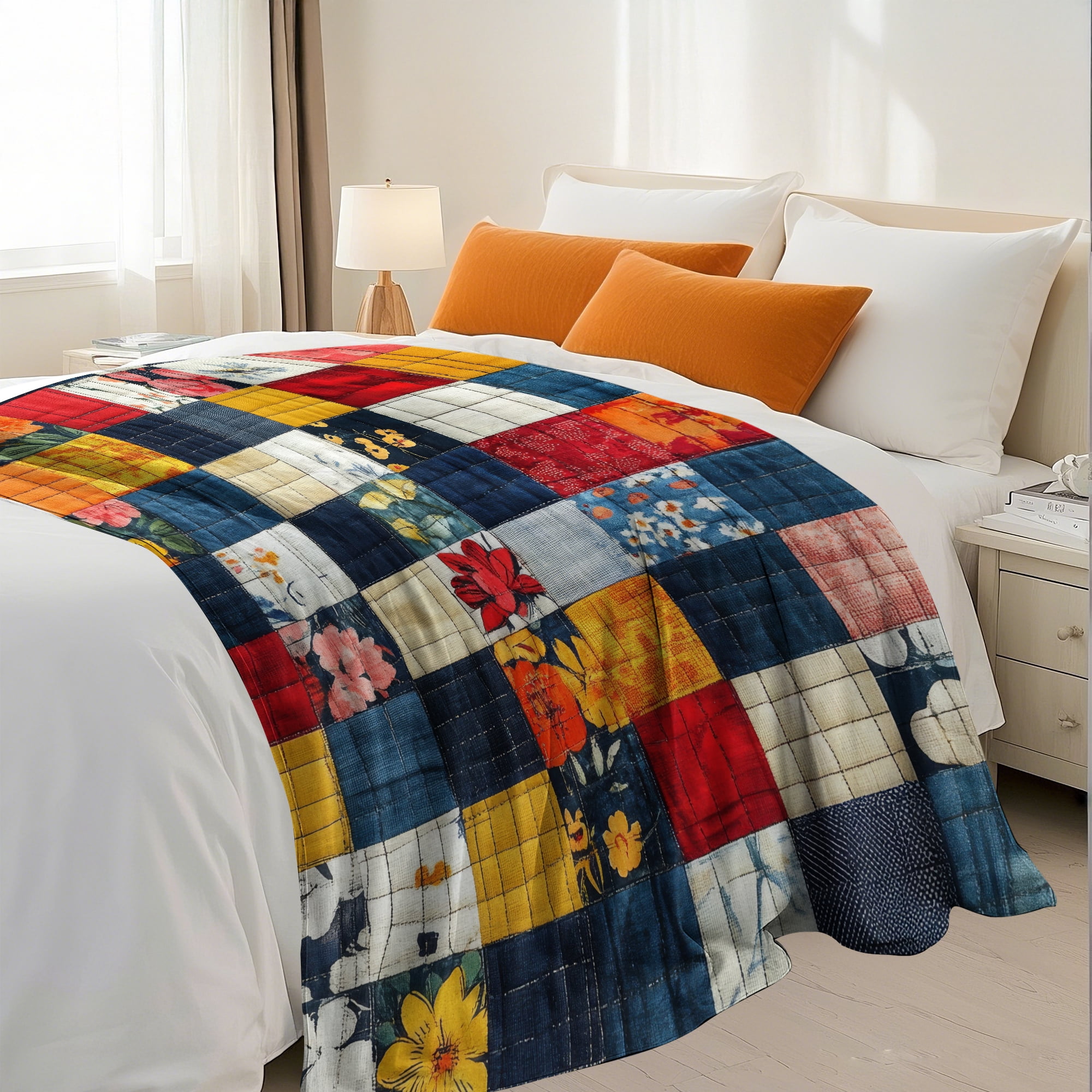 Flannel Fleece Throw Blanket, Soft Large Throw Blanket, Lightweight Cozy Plush Throw Blanket Fit Sofa Bed, 40"x50", Patchwork Floral Pattern
