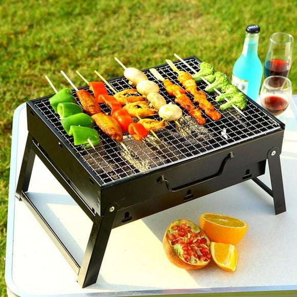 Portable Barbecue Charcoal Grill Foldable Stainless Steel Wood Burning BBQ Stoves Outdoor Camping Barbecue Cooking Grills for Picnic Beach Backyard