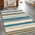 thumbnail image 3 of Turquoise Beige Large Area Rugs for Bedroom Living Room, Soft Non Slip Carpet Bedside Rug, Boho Vertical Stripes Bohemian Retro Rectangular Floor Cover Kitchen Accent Rug 3'x5' for Dining Room/Office, 3 of 9