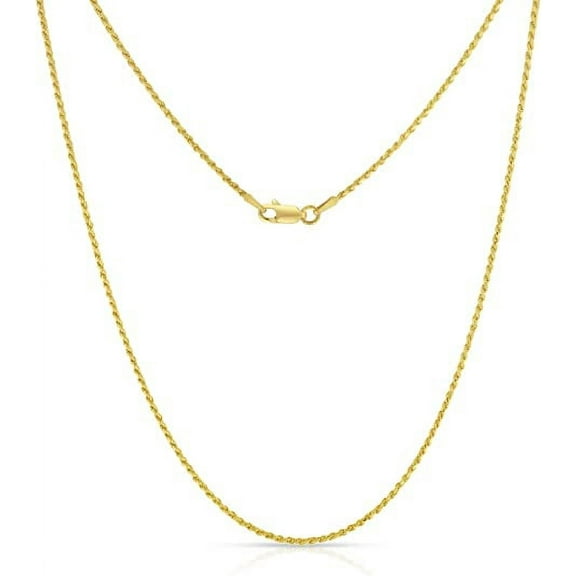 NYC Gold Plated Sterling Silver Rope Diamond-Cut Necklace Chains 1mm-5mm and 16 Inch to 24 Inch, Best Unisex Gift for Men & Women