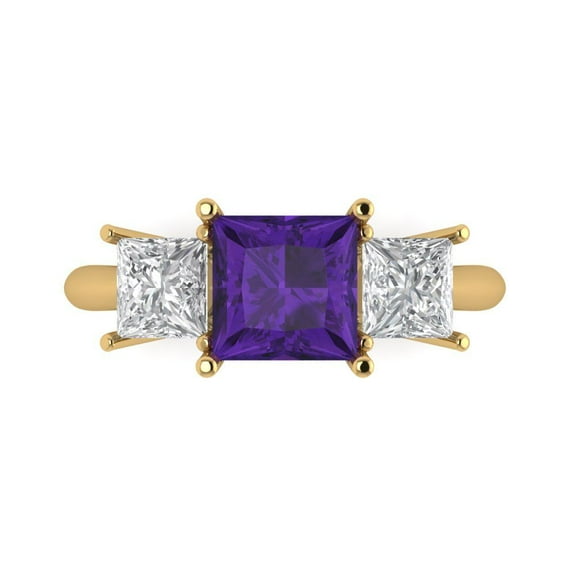 Three-Stone Engagement Ring for Women - 2.5ct Natural Amethyst in 14K Yellow Gold Promise Ring