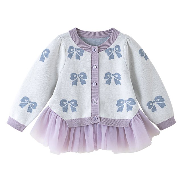 XXWXYD Girls Knit Cardigan Sweater Spring New Mesh Splicing Warm Top Coat for Toddler Small Children Cozy Fall Winter