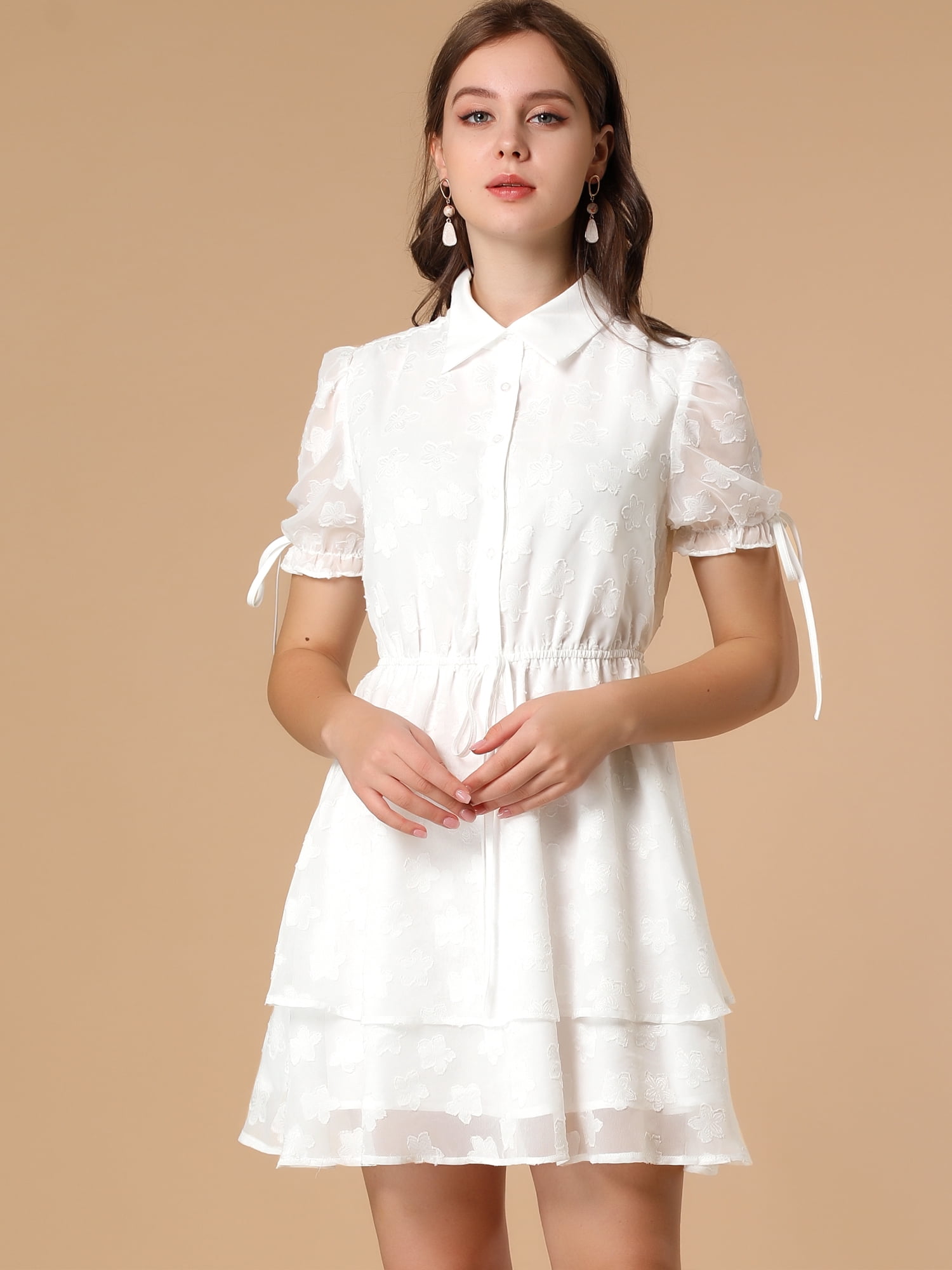 DARING DIVA Solid Short Sleeve A-Line Shirt Dress XS White