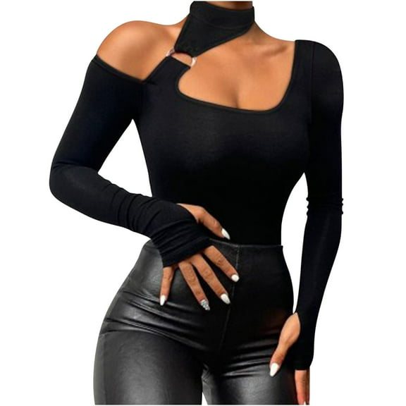 Lace Patchwork Long Sleeve for Women Cold Shoulder V Neck Slim Fit Tunic Shirts Pullover T-Shirt Trendy Blouses Black5,XL