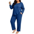thumbnail image 7 of Nugftut Women Plus Size Pajama Sets Long Sleeve Top and Wide Leg Pants 2 Piece Soft Lounge Pjs Summer Fall Loungewear, 7 of 7