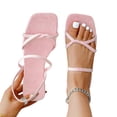 thumbnail image 2 of Domuza Strappy Sandals for Women Square Toe Dressy Summer Cute Vacation Ankle Strap Slip on Sandal Shoes Pink 5（EU-35）, 2 of 4