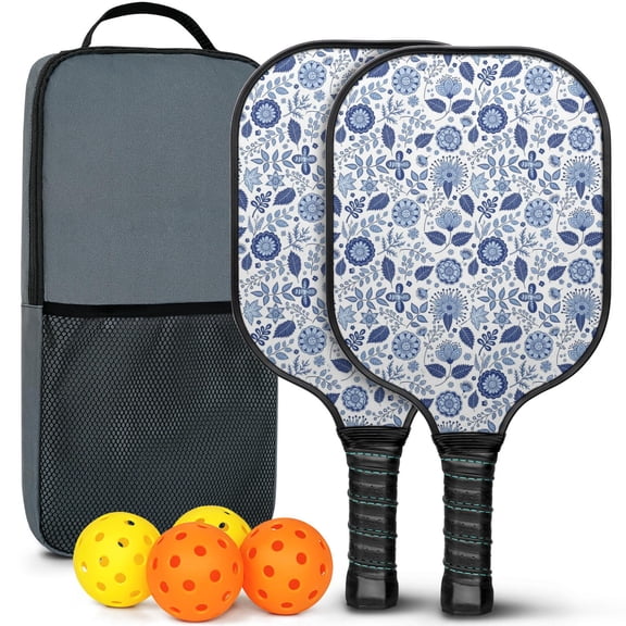 Pickleball Paddles Set,Pioneer Flower Floral Print Pattern Fiberglass Surface Pickleball Racket Set with 2 Indoor Outdoor Pickleball Balls and Pickleball Bag,Pickle-ball Equipment