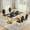 Gold Black Table & Gold Balck Chair, variant on 70" Modern Glass Dining Table Set, Rectangular Tempered Glass Table with "G"-Shaped Stainless Steel Base and 6 Round PU Leather Chairs, Seating for 6