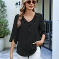thumbnail image 4 of Womens Dressy Casual Blouses 3/4 Sleeve V Neck Ruffle Tops Business Ladies Summer 2025 Work Shirt Black L, 4 of 5
