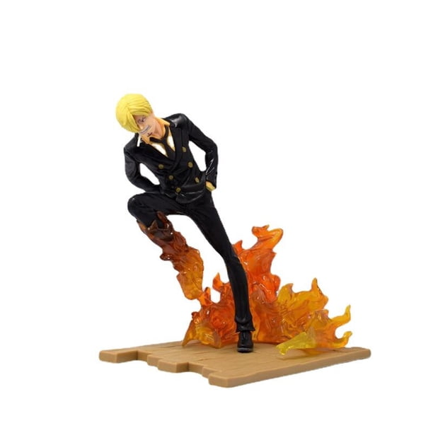 Figura de acción de One Piece para niños, modelo coleccionable de Pvc, Sanji Sculpture, Black Leg Fire Battle, 16cm Fivean unisex