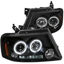 Dual LED Halo Projector Headlight In Black Housing Clear Lens Made For And Compatible With 2004 - 2008 Ford F-150 F150 06-08 Lincoln Mark LT 04 05 06 07 08