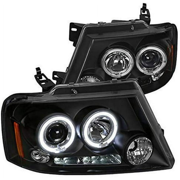 Dual LED Halo Projector Headlight In Black Housing Clear Lens Made For And Compatible With 2004 - 2008 Ford F-150 F150 06-08 Lincoln Mark LT 04 05 06 07 08