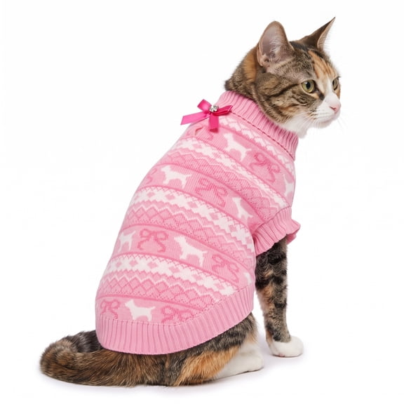 Vibrant Life Holiday Fair Isle Sweater for Dogs and Cats, Pink and White, Small