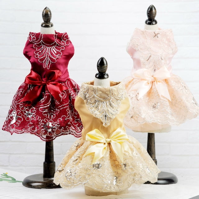 Ropa para Mascotas Perros XWSHYW Vestido Transpirable con Encaje y Estampado Fino